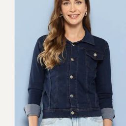 Aarika Navy Denim Solid Long Sleeves Denim Jacket-16