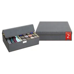 Kuber Industries Grey Pack of 2 Foldable Socks Organisers with Transparent Lid-51