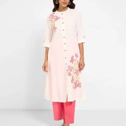 Rangmanch By Pantaloons Off White Cotton Regular Fit Embroidered Kurta-image-55