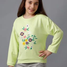 Under Fourteen Only Girls Green Cotton Printed Sweatshirt-image-25