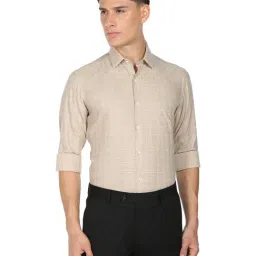 Arrow Beige Cotton Slim Fit Checks Shirt-picture-29