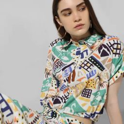 Only Multicolor Cotton Printed Crop Shirt-image-53
