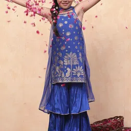 Biba Girls Floral Embroidered Regular Thread Work Kurta with Sharara & With Dupatta-picture-12
