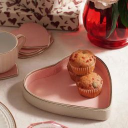 Pure Home and Living Pink & Ivory Faux Leather Heart Shaped Platter-47