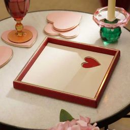 Pure Home and Living Ivory & Red Faux Leather Square Platter-picture-6