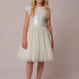 Cherry Crumble By Nitt Hyman Girls Beige Flared Embellished Dress-image-56