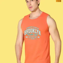 WOOSTRO Pack Of 2 Printed Combed Cotton Gym Vests -VWS26(BKLN ORANGE)(98 MUSTARD)-image-86
