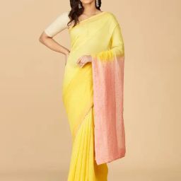 Fabindia Yellow Embellished Saree Without Blouse-image-70