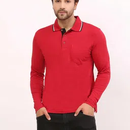 ALARM Men Solid Polo Collar Cotton Slim Fit T-shirt-25