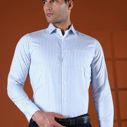 THINC Men Spread Collar Vertical Striped Cotton Formal Shirt-picture-33