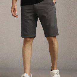 Louis Philippe Grey Cotton Slim Fit Texture Shorts-picture-15