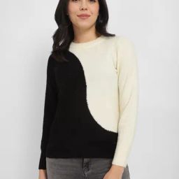 Allen Solly Black & Cream Color-Block Sweater-image-81