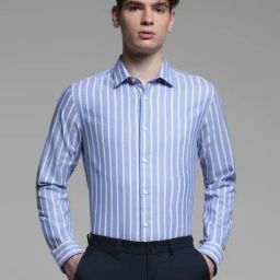 Jack & Jones Blue Cotton Slim Fit Striped Shirt-image-97