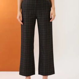 Globus Women Plaid Checks Mid-Rise Elasticated Back Straight Fit Formal Trousers-image-89