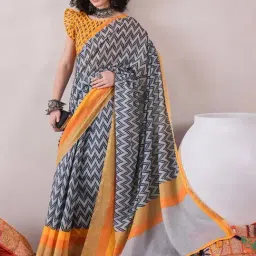 Vaamsi Grey Geometric Print Saree With Unstitched Blouse-picture-48