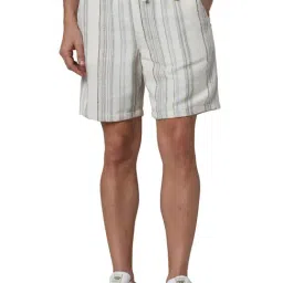 celio* Ecru Regular Fit Striped Denim Shorts-image-47