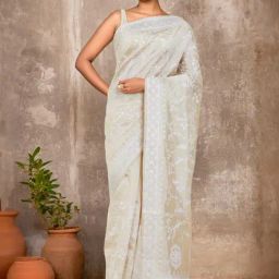 Soch Cream Silk Embroidered Saree With Unstitched Blouse-picture-6
