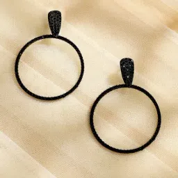Sohi Intricate Crystal Circular Black Dangler Earrings for Women & Girls-image-25