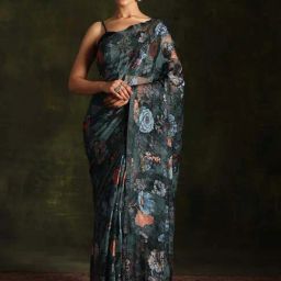 Libas Green Embroidered Saree With Unstitched Blouse-image-27