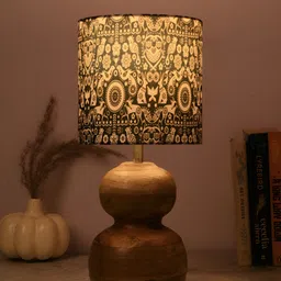 green girgit Brown Printed Wood Cylindrical Shaped Table Lamp-image-56