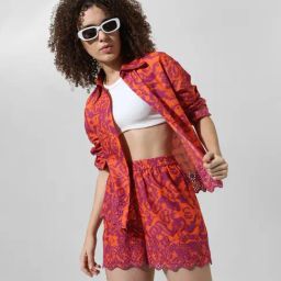 Only Orange Cotton Self Design Shorts-image-29
