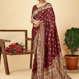 Satrani Maroon Woven Saree With Unstitched Blouse-image-49