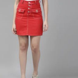 KASSUALLY Red Above Knee Skirt-image-30