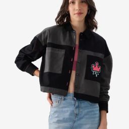 The Souled Store Black & Grey Cotton Printed Shacket-31