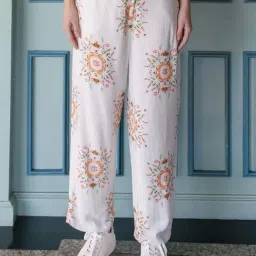Zink London White Floral Print Trousers-image-54