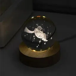 Xergy White Wood 3D Galaxy Crystal Ball Night Light with Wooden Base-picture-7