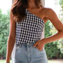 LULU & SKY Women Checked One Shoulder Tie-Ups Top-picture-20