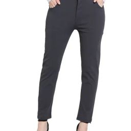 Smarty Pants Dark Grey Cotton Lycra Slim Fit High Rise Trousers-image-81