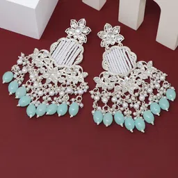BELWICK Silver-Plated Kundan Studded Floral Shaped Drop Earrings-14