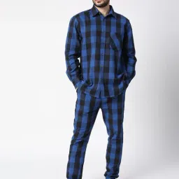 Blamblack Royal Blue Cotton Regular Fit Checks Co-Ord Set-image-27