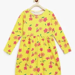 Campana Kids Yellow Floral Print Full Sleeves Dress-image-90
