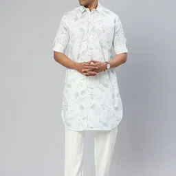 Majestic Man Men Floral Printed Pure Cotton Kurta-27