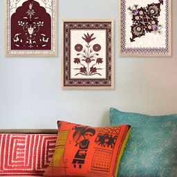 Kotart Brown & Maroon 3 Pieces Floral Wooden Modern Painting Wall Arts-picture-12