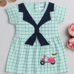 Bumzee Kids Sea Green Checks Frock-image-63