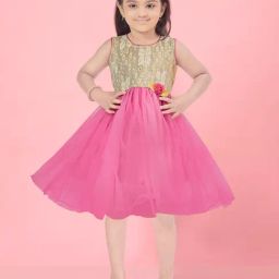 Aarika Kids Beige & Pink Floral Print Frock-image-15