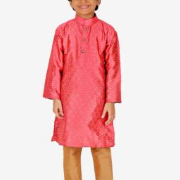 Pro-Ethic Style Developer Kids Coral & Beige Printed Full Sleeves Kurta with Pyjamas-image-63