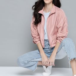Mast & Harbour Women Pink Solid Bomber Jacket-image-12
