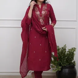 KALINI Women Maroon Viscose Rayon Kurta Sets-picture-11