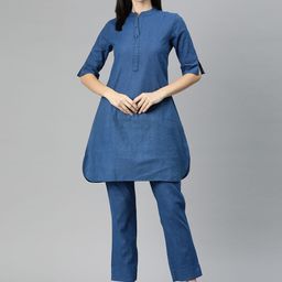 Cottinfab Women Solid Cotton Tunic with Trousers-image-84