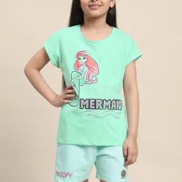 Kidsville Aqua Blue Cotton Printed Disney Princess T-Shirt-image-30