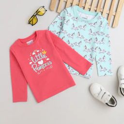 Bumzee Kids Mint Green & Coral Printed Full Sleeves T-Shirt (Pack Of 2)-image-97