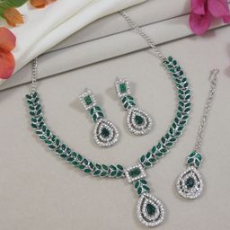 I Jewels Silver Plated Stone Studded Jewellery Set-image-72