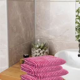 HOUSSE 4Pcs Pink Striped Microfibre 300 GSM Hand Towels-image-4