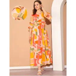 Moms Maternity Womens Geometric Print Cotton Yellow Maternity Maxi Dress Yellow (Set of 2)-picture-32