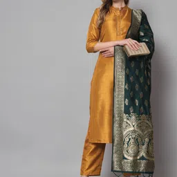Women Solid Kurta with Trousers & Dupatta-13