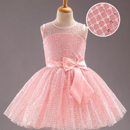 Bluebell Sleeveless Embellished Party Dresses with Bow - Peach-image-49